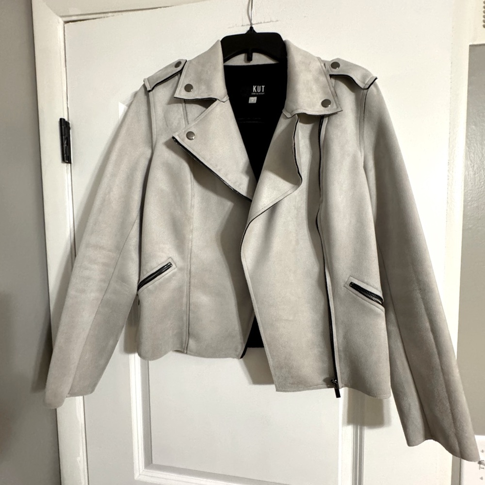 Kut from the Kloth Women's Light Gray Leather Jacket
